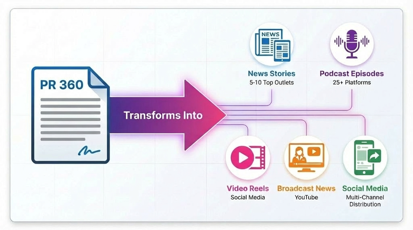 PR 360 press release amplification service transformation diagram